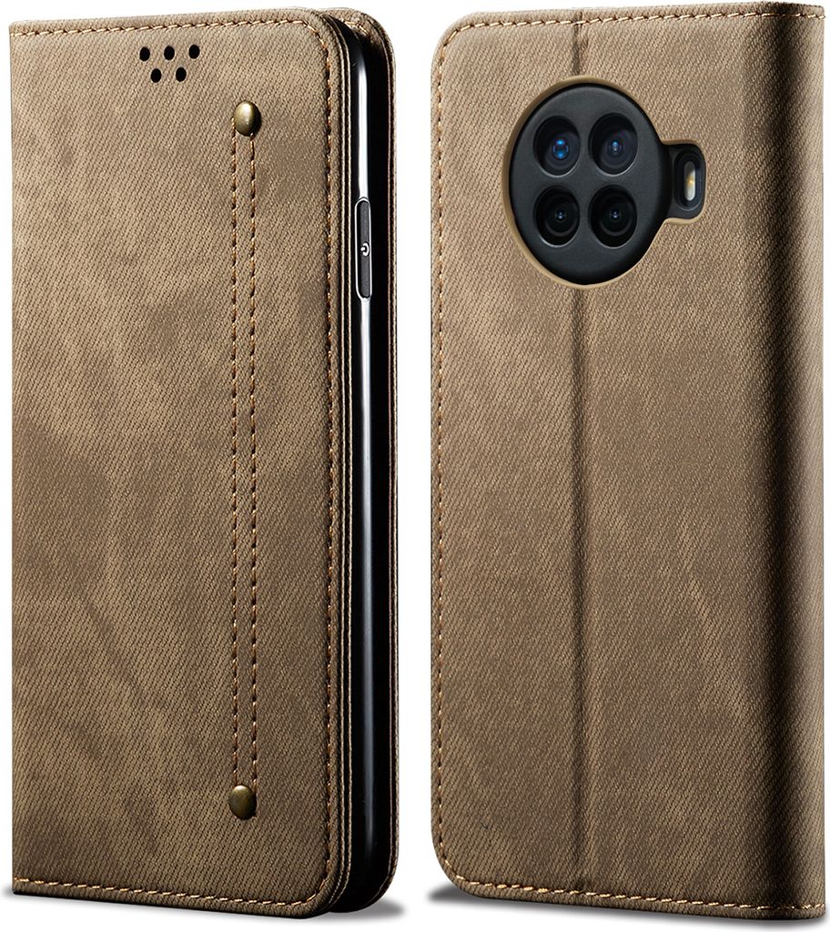 OPPO Ace 2 Hülle, LaimTop Denim Leder Brieftasche Magnetverschluss Flip Bookstyle Schutzhülle mit Standfunktion für OPPO Ace 2 OPPO Ace 2 Khaki