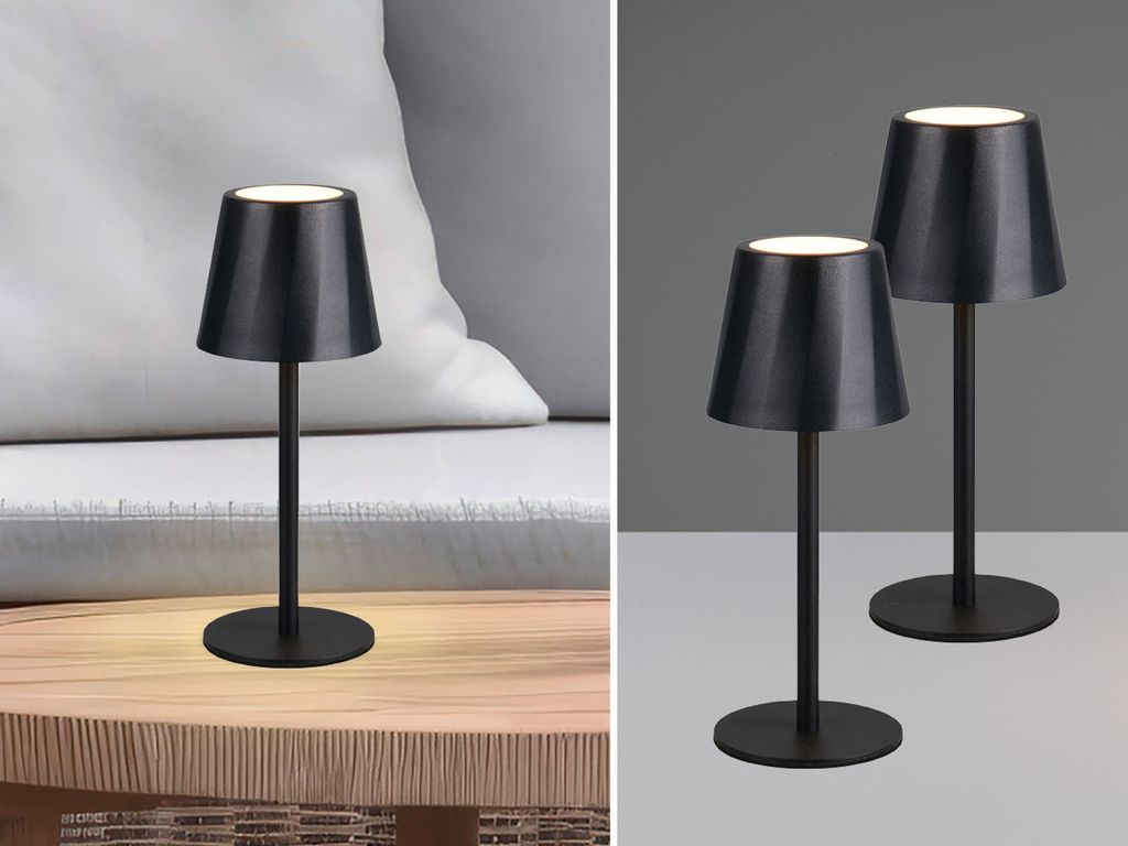 2er SET Outdoor Akku LED Tischlampen Schwarz kabellos mit Touchdimmer 21cm klein
