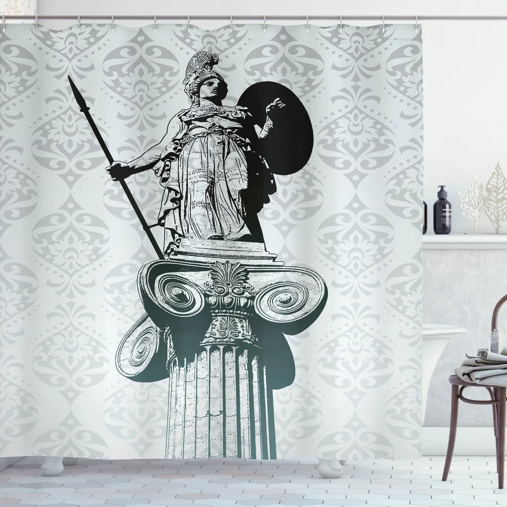 ABAKUHAUS Tenda da doccia nera, damasco barocco greco Athena, impermeabile, inclusi 12 anelli, resistente a batteri e muffe, 175 x 200 cm, turchese chiaro e nero