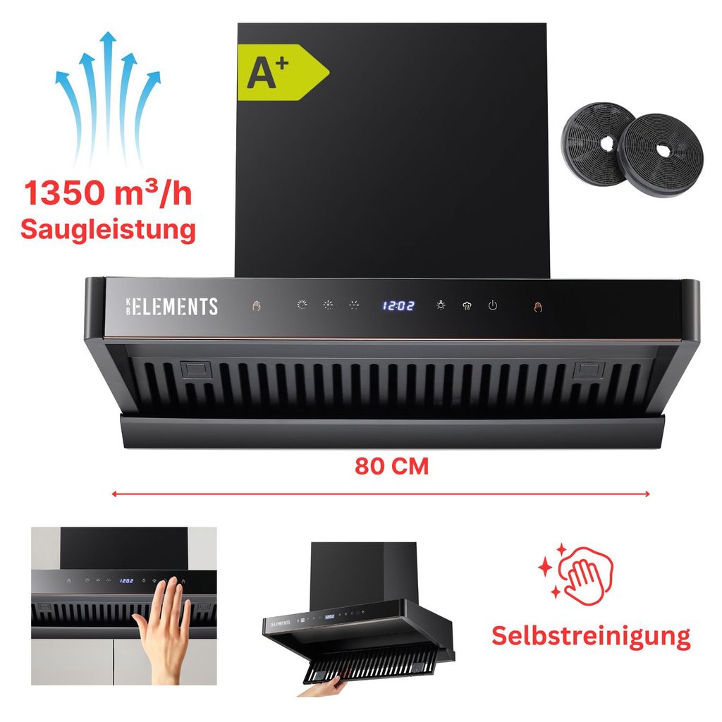 KB ELEMENTS Dunstabzugshaube 80cm, Wandhaube 80cm, 1350 Produktbild 1