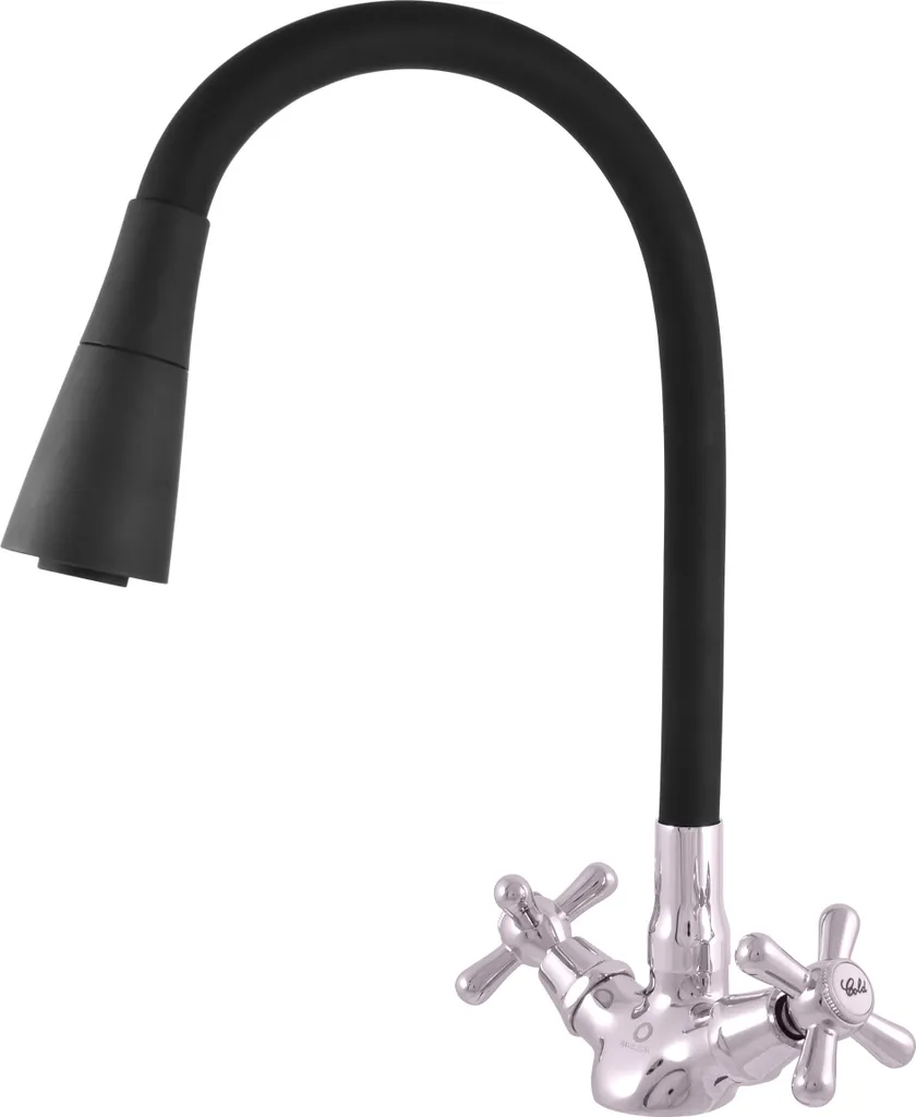 Mélangeur lavabo rétro avec bec flexible noir flexible et corps chromé