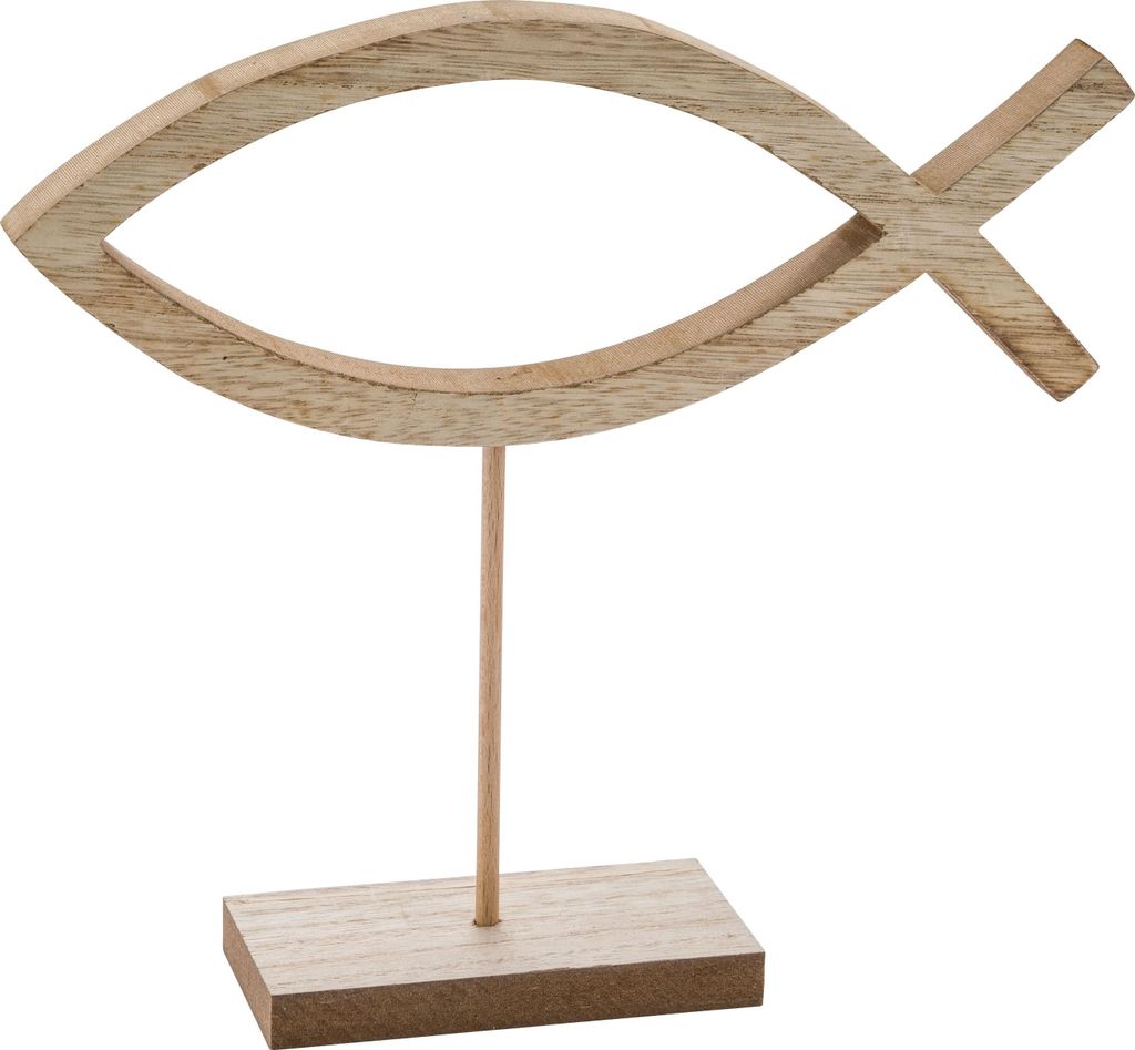 Holzfisch auf Sockel natur 20 cm Christlicher Fisch Produktbild 