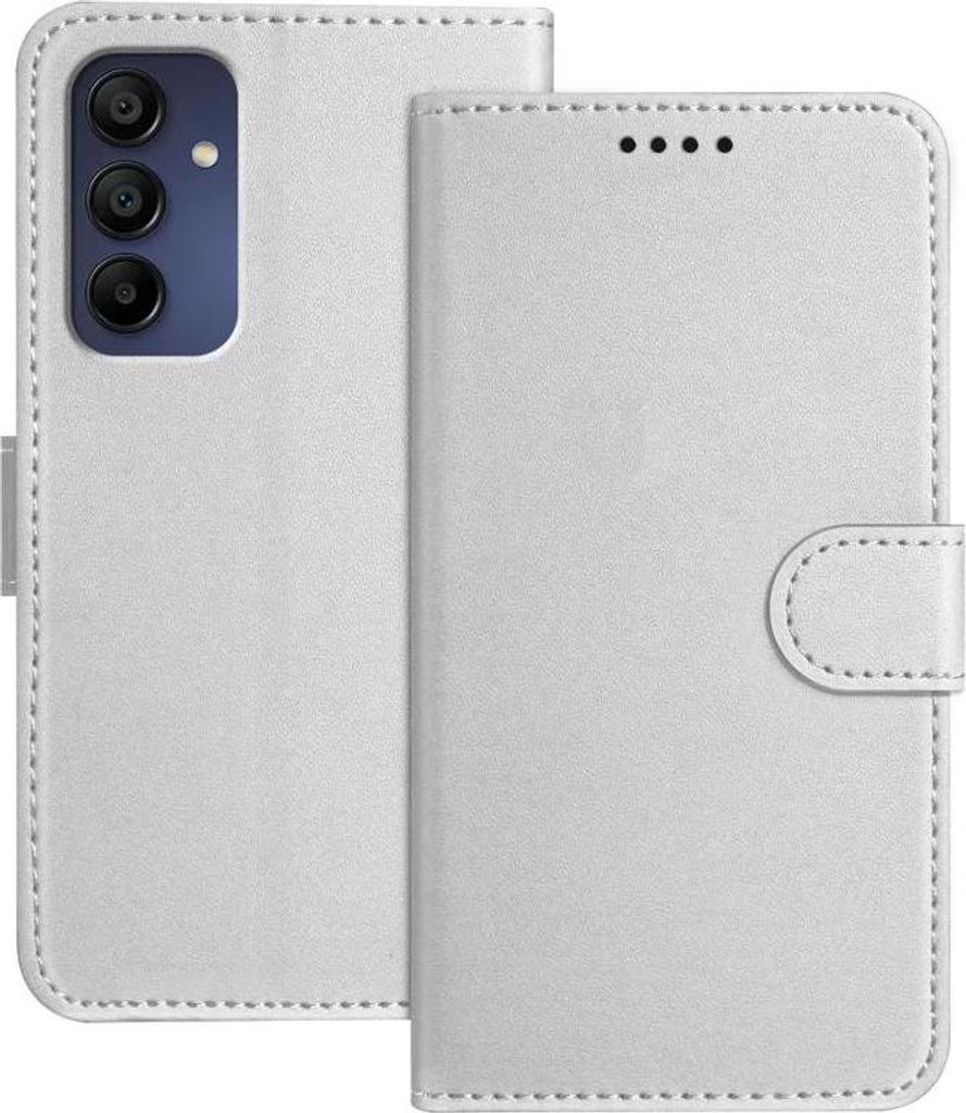 Hülle für Samsung Galaxy A16 - Phonesta Smooth Skin Book Wallet Klapphülle mit abnehmbarer Kordel - Silber