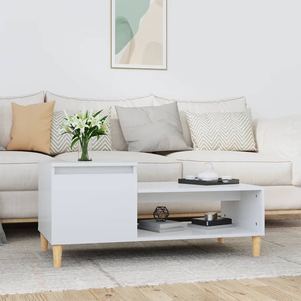 The Living Store Couchtisch Hochglanz-Weiß 100x50x45 cm Holzwerkstoff
