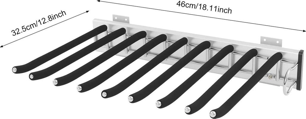 Wandmontierter Hosenhalter für Kleiderschrank - Rechts ausziehbar - 9 Stangen - 14–16 kg Tragkraft - Leise Führungsschiene - Flock-Beschichtung...