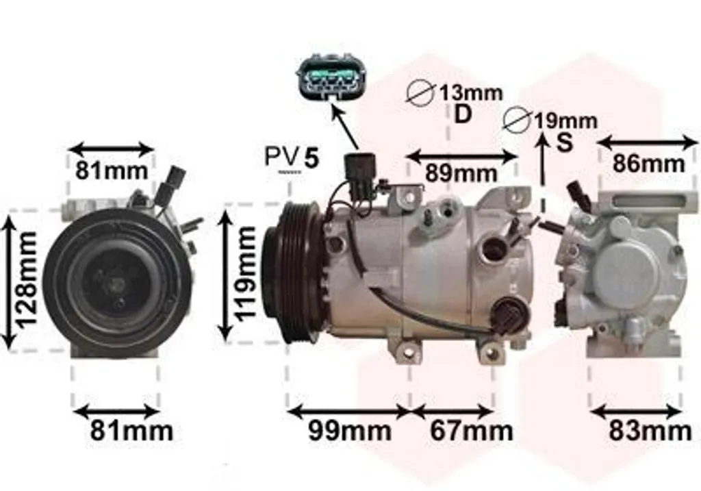 Compresseur Clim Van Wezel 8200K414 VS12 PAG 46 pour Kia SL Hyundai ix35