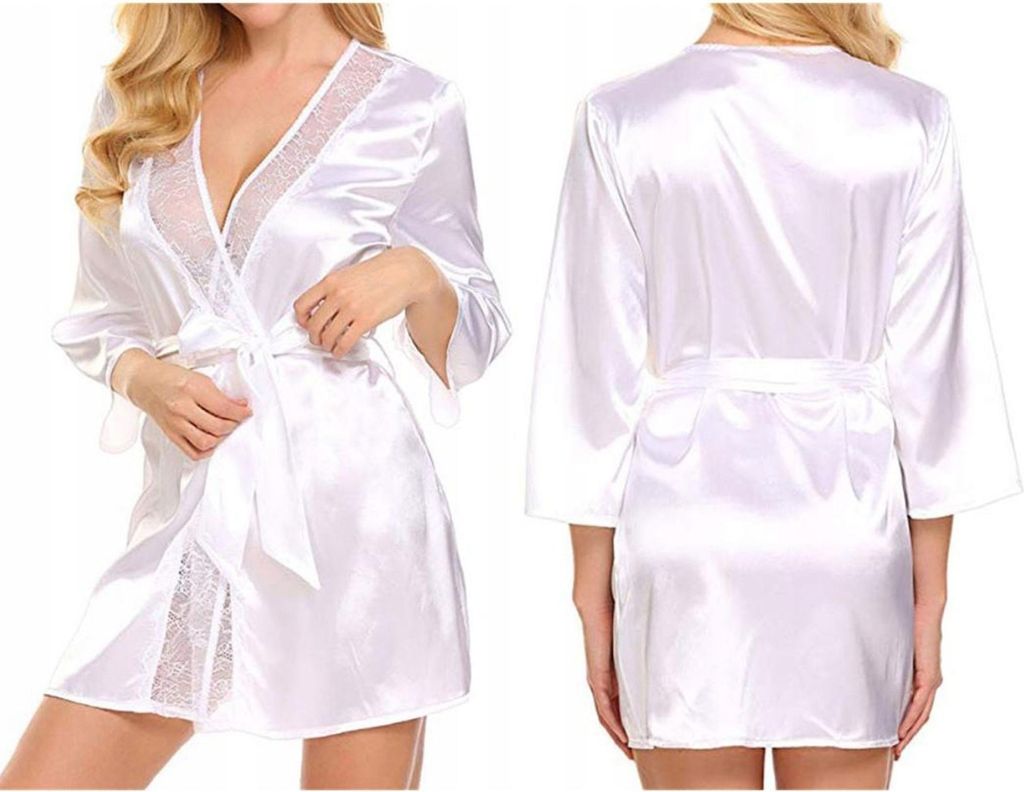 Set di raso - Intimo donna - Accappatoio con pizzo - Immagine del prodotto 
