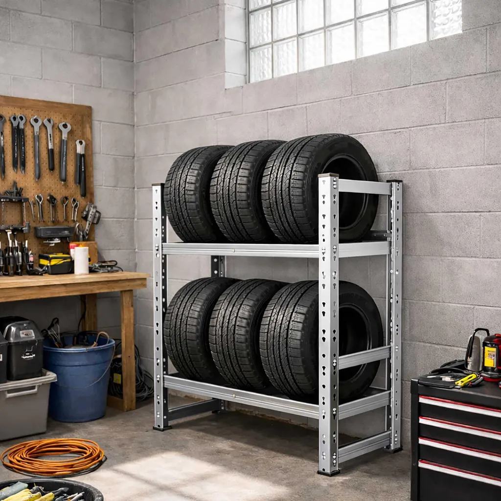 Support pour pneus hiver et été, cadre en acier modulable de garage