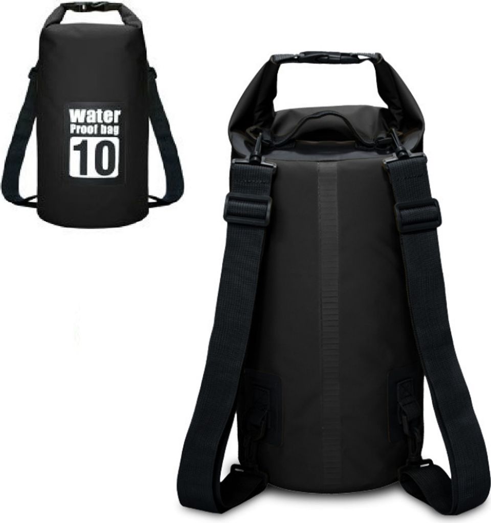 Drybag wasserdichter Seesack, Rollbeutel, Rucksack, Wassersack - schwarz, 10L