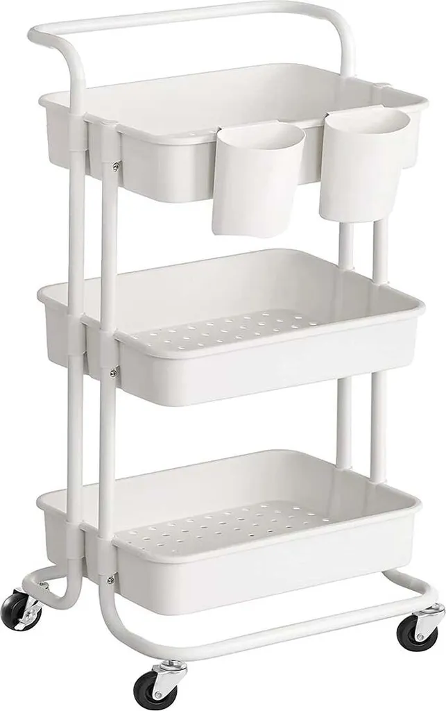 Chariot de Rangement 3 Étagères Structure Acier Stable - 41.6x33.5x86.3cm