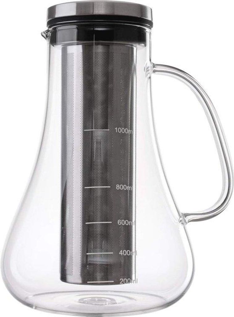 Kaltgebrühter Kaffeezubereiter 1 Liter mit Glas-Karaffe und Edelstahl-Filter