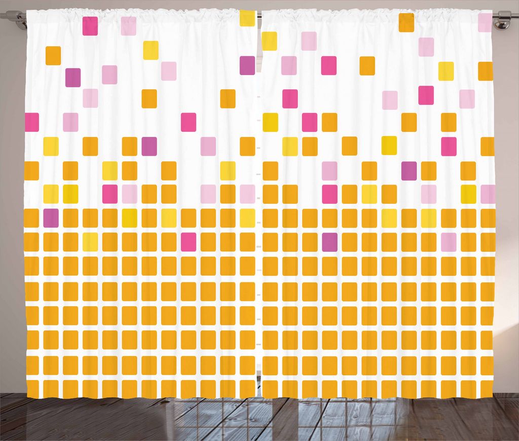 ABAKUHAUS Orange und Rosa Rustikaler Gardine, einfache Mosaic, Schlafzimmer Kräuselband Vorhang mit Schlaufen und Haken, 280 x 245 cm, Mehrfarbig