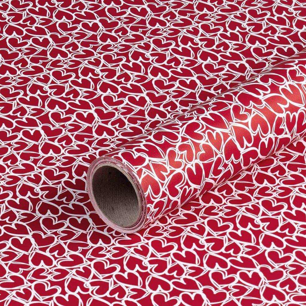Geschenkpapier, Weiße Herzen, Rot, 0,70 x 10 m - Geburtstag