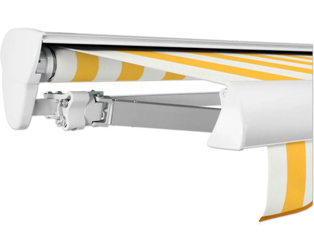 SOLUNA Halbkassettenmarkise Classic 5x1,5 Dessin S2015 Gestell E6EV1 silber eloxiert Antrieb links inkl. Motor und Wands