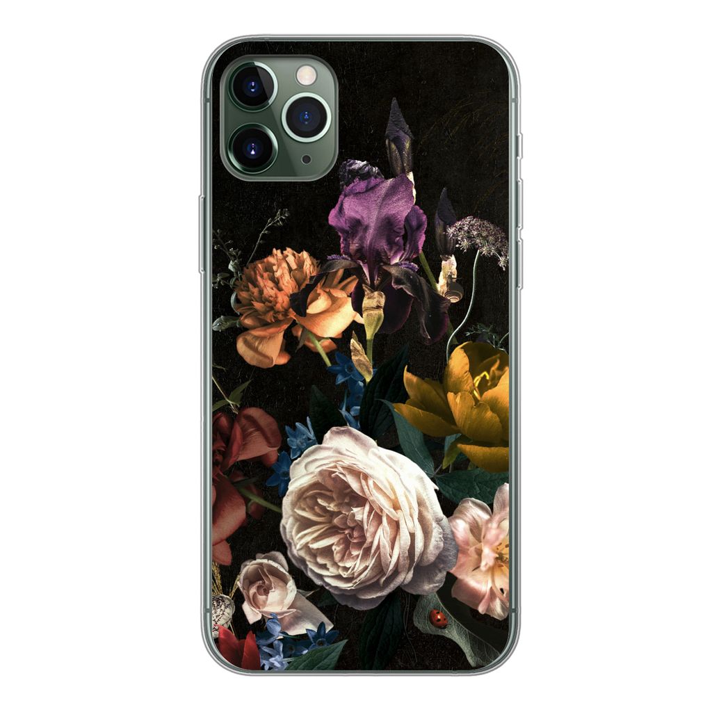 MuchoWow Handyhülle Schutzhülle Hülle für iPhone 11 Pro Max Blumen - Rosen - Muster Silikon Softcase Handy Hülle - Schutz