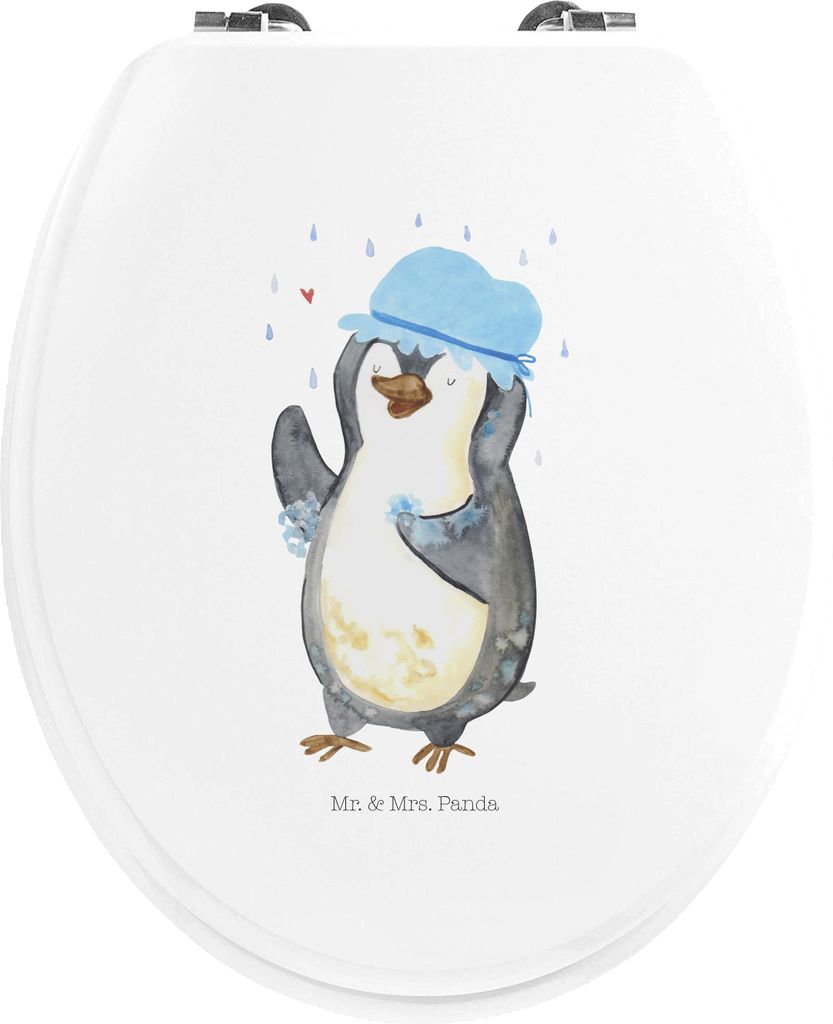 Mr. & Mrs. Panda Klodeckel Pinguin Duschen - Weiß - Geschenk, Klo-Deckel, Singen, Dusche, Neuanfang, glücklich sein, Duschkonzert, Toilettendecke...