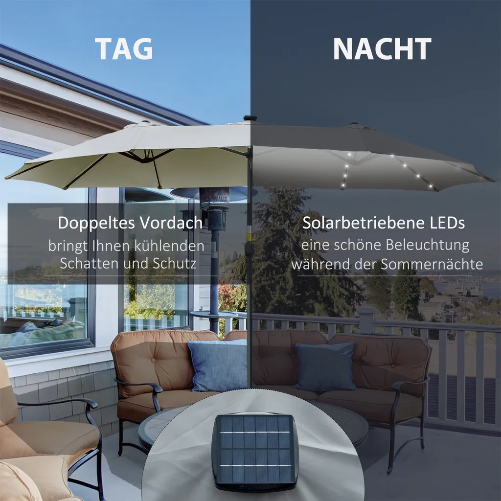 Parasol Double 4,5 m pour Réception et Grande Tablée Extérieure LED - 5