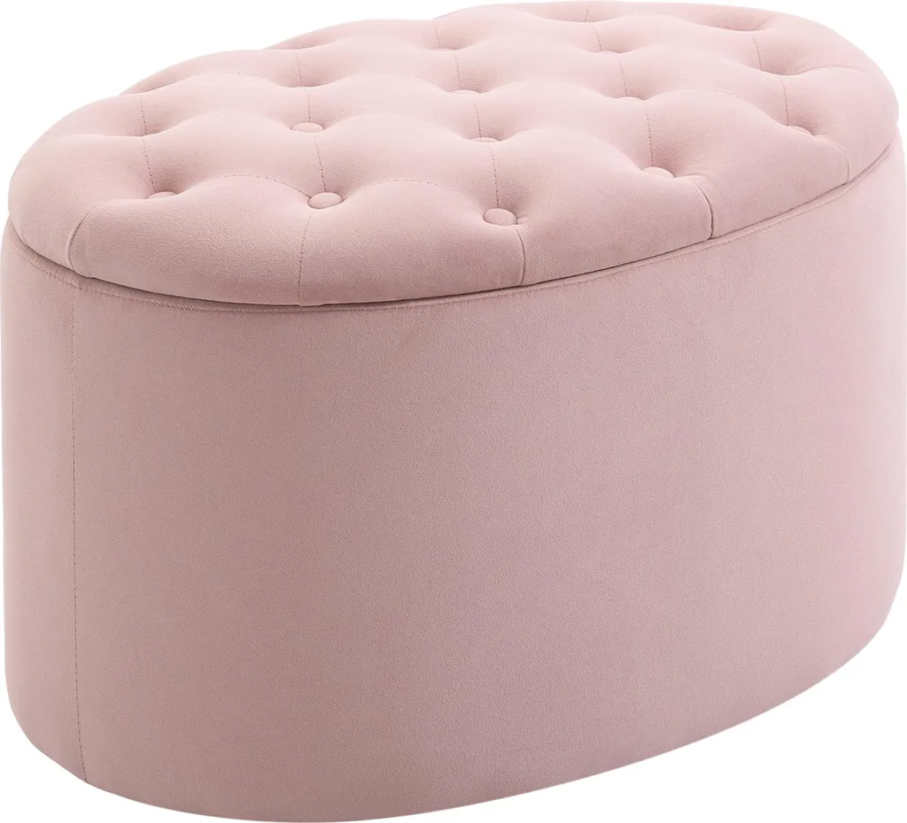 Banc rose capitonné en velours 71cm avec coffre et pieds bois massif