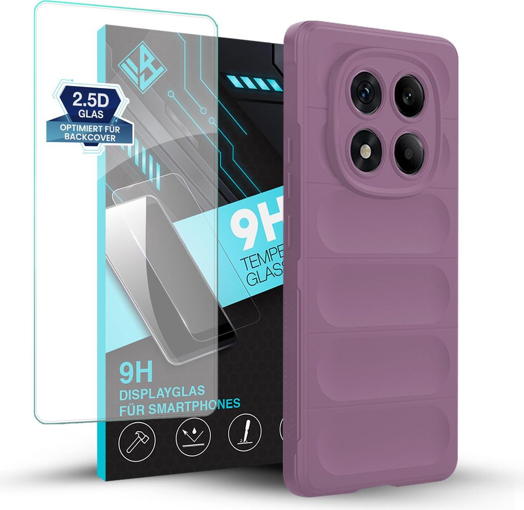 Handy Hülle für Xiaomi Redmi Note 14 Pro mit 9H Displayglas Displayschutz Plus Grip Case Cover Schutzhülle Softgrip Farbe: Violett