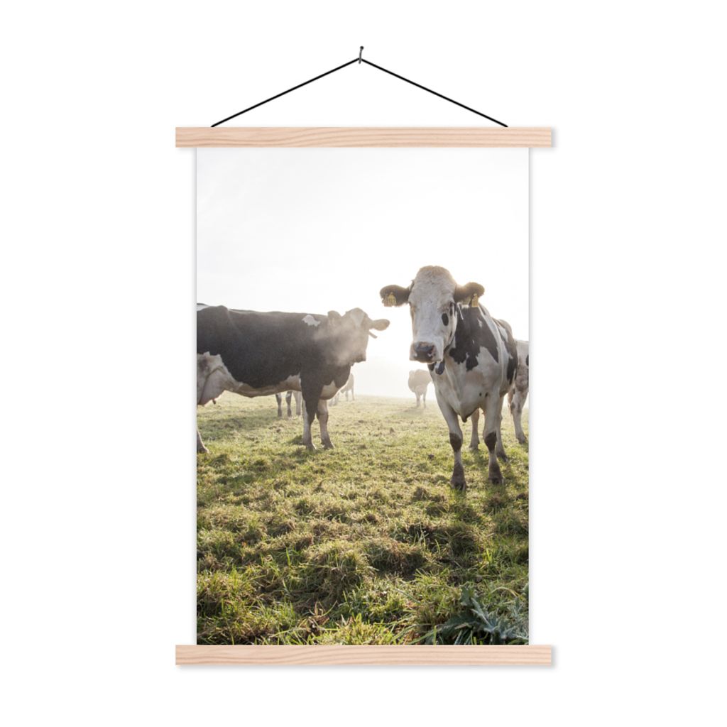 MuchoWow Textilposter Kühe - Licht - Gras - Tiere 60x90 cm mit holzfarbenen Rahmen - Textil
