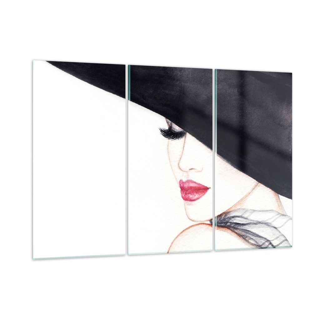 Bilder auf glas - Frau Lippen Hut Eleganz - 105x70cm - Glasbilder - Wandbilder - Kunstdruck - zum Aufhängen bereit - Wanddekoration aus Glas - Gla...