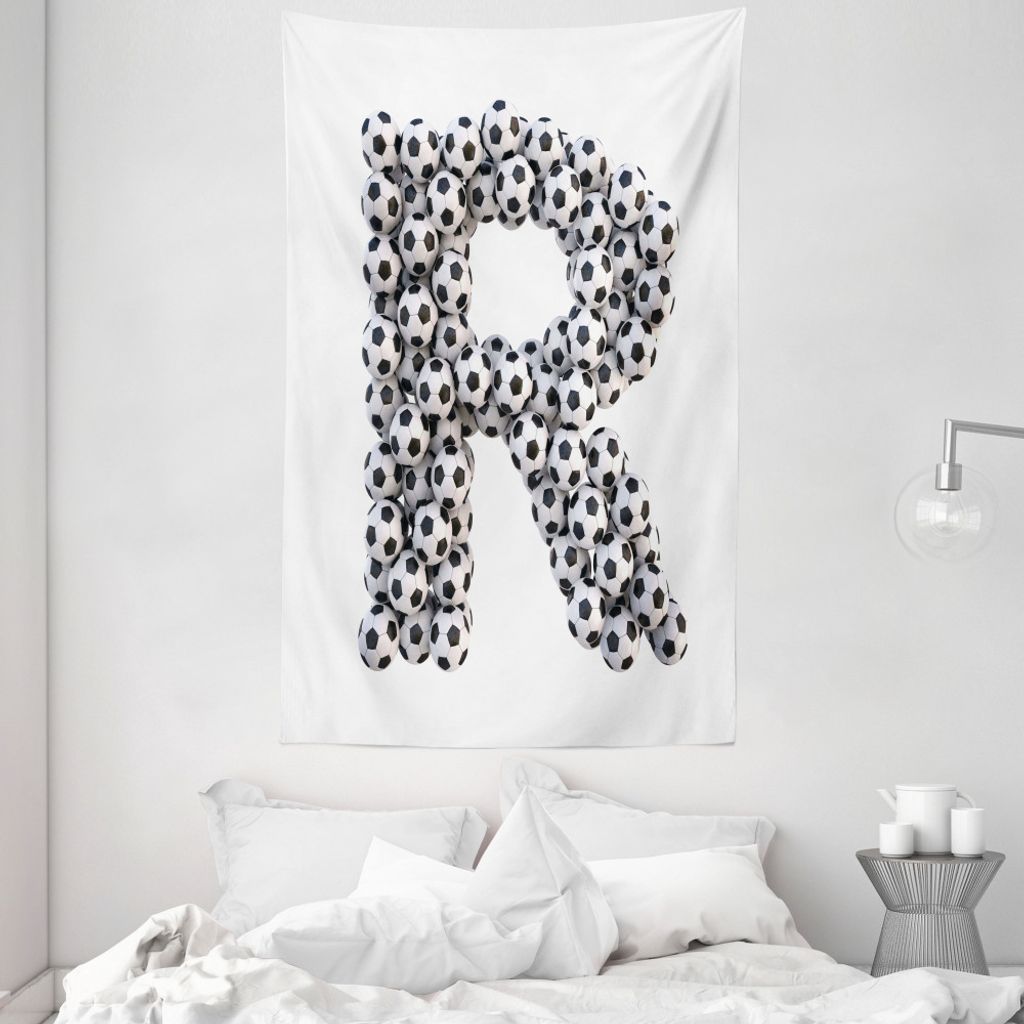 ABAKUHAUS Buchstabe R Wandteppich und Tagesdecke, Fussball Thema Sport aus Weiches Mikrofaser Stoff Waschbar ohne Verblassen Digitaldruck, 140 x 23...