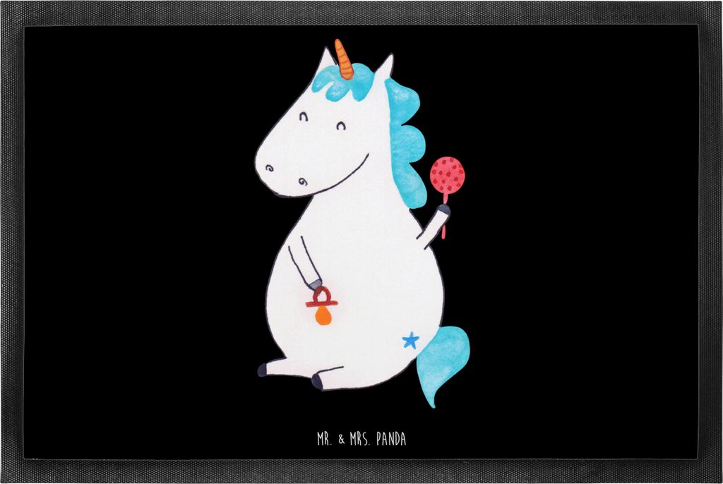Mr. & Mrs. Panda Türvorleger Einhorn Baby 60 x 90 cm - Schwarz - Geschenk, Schmutzfangmatte, Fußabtreter, Unicorn, Party, Schmutzfänger, Eltern,...