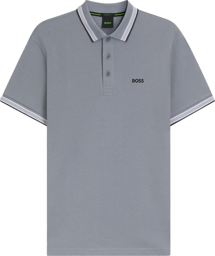 Boss Green Poloshirt grau kurzärmelig Baumwolle