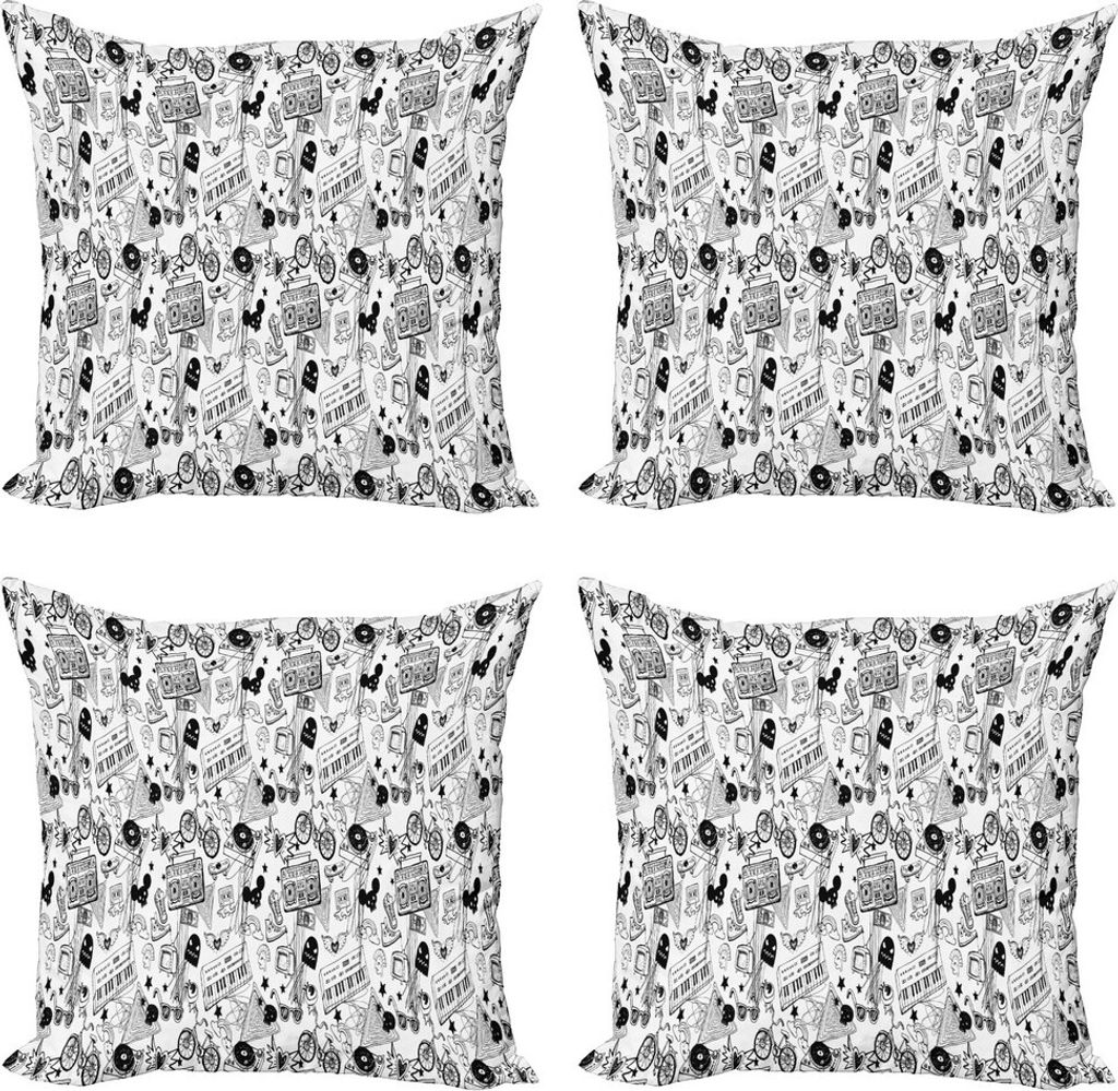 ABAKUHAUS Schwarz und weiß Kissenbezug Set (4 Stück), Teenage Pattern, Moderner Doppelseitiger Digitaldruck, 50 cm x 50 cm, Schwarz-Weiss