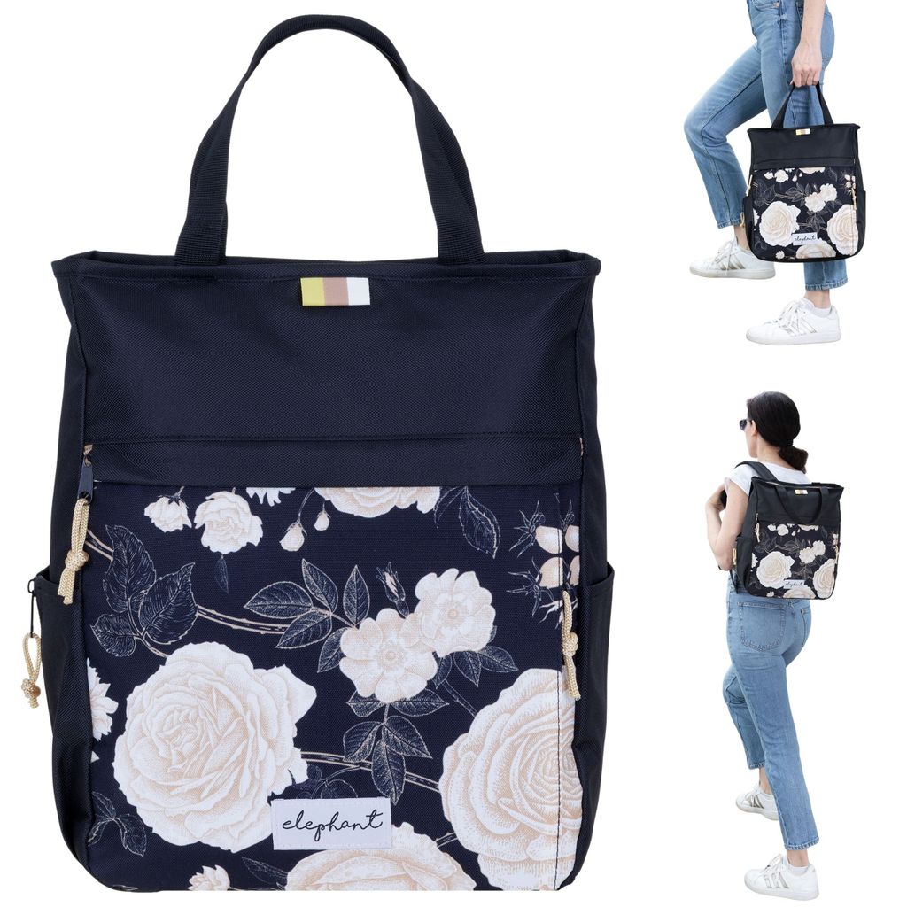 Rucksack Damen Herren Spear Hygge Damenrucksack Freizeitrucksack Büro Sport Freizeit backpack Geheimfach A4 12790 Black Flower Schwarz 2