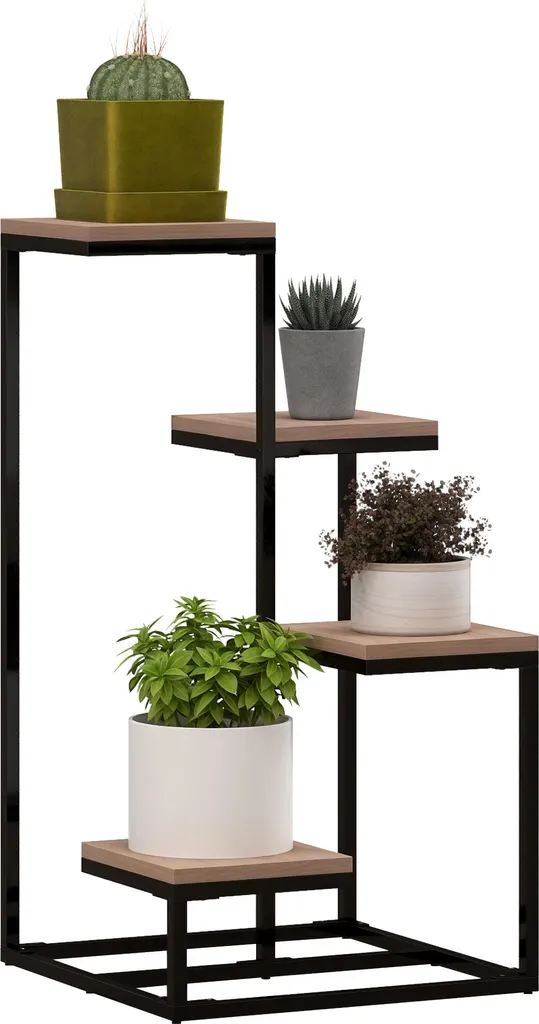 Support de plante intérieur style industriel étagère bois et métal