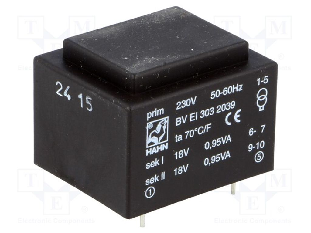 1x Transformator: überzogen 18V 52mA 52mA 230VAC 1,9VA 18V 81g BV EI 303 2039 -Tr