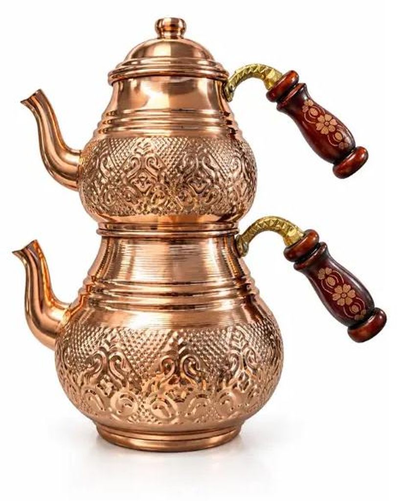 Theepotset 1,2 l + 2 l Koper handgemaakt Productafbeelding 