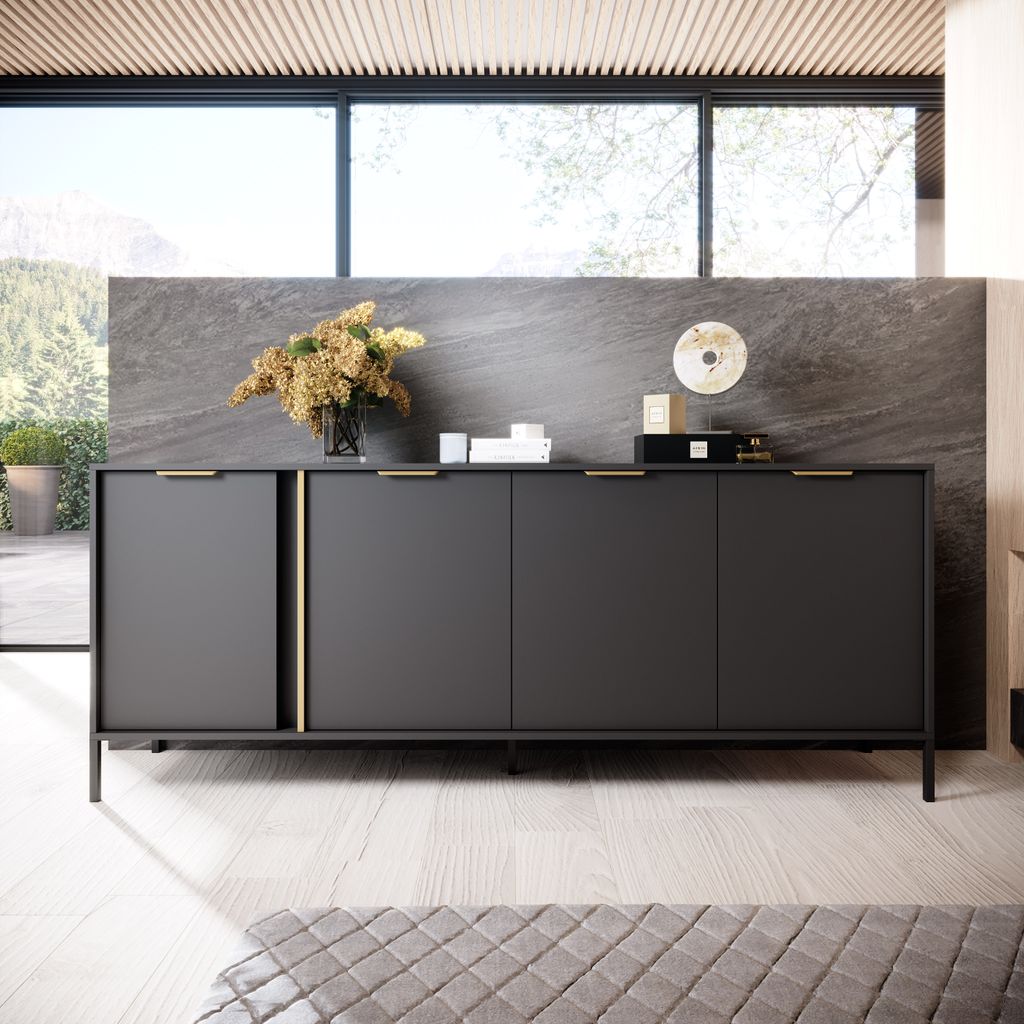 AX LIVING Anthrazit Catanian 203 4T Sideboard mit Türen, 202,9cm breit