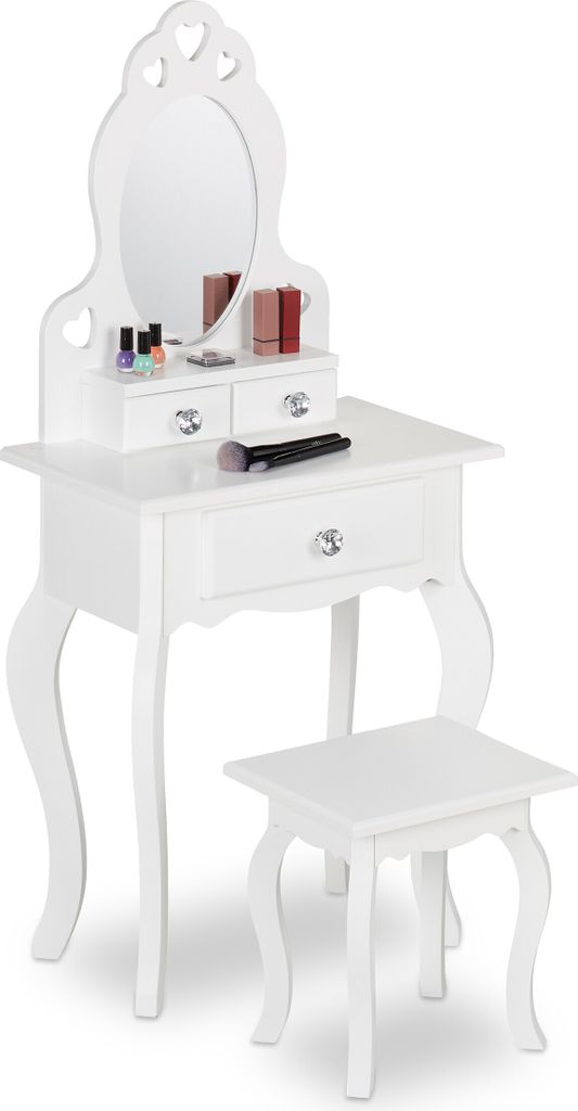 Relaxdays Kinder Schminktisch, mit Spiegel & Hocker, HBT: Produktbild 
