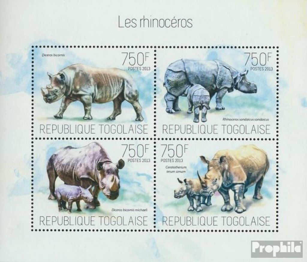 Briefmarken Togo 2013 Mi 5331-5334 Kleinbogen (kompl. Ausgabe) postfrisch Nashorn