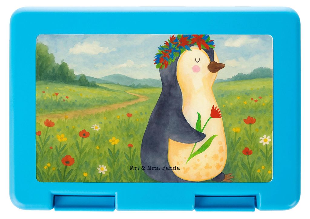 Mr. & Mrs. Panda Bento Box Pinguin Blumen Design - Weiß - Geschenk, Blumenliebe, Brotzeitbox, Snackbox, Liebeskummer, Bentobox, Brot Aufbewahrungs...