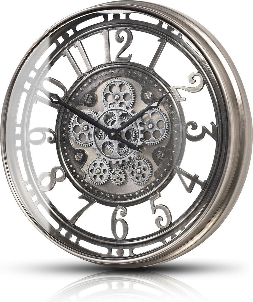 Wanduhr mit echtem Bewegungsgetriebe Zahnrädern römische oder arabische Ziffern (Arabische Zahlen, Silber)