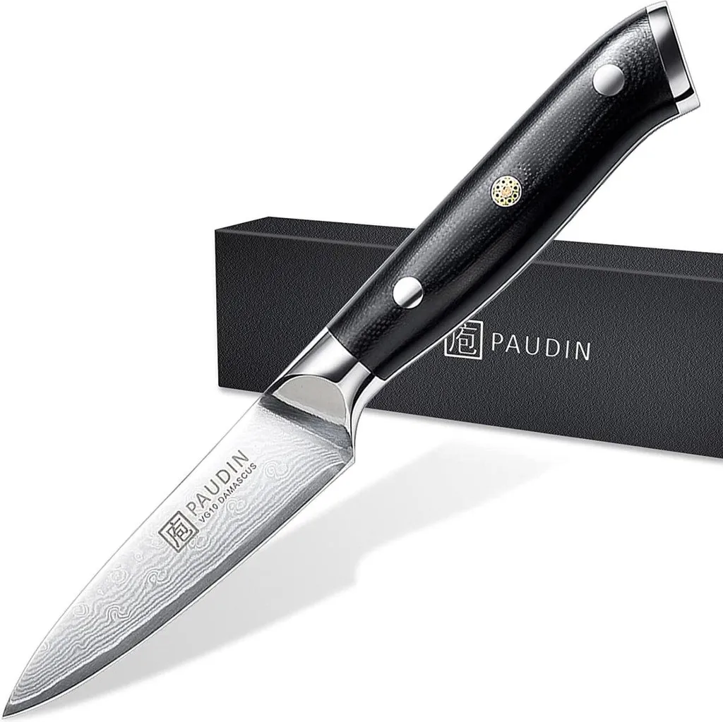 Couteau d'Office Japonais 9 cm PAUDIN C7 en Acier Damas Haute Qualité