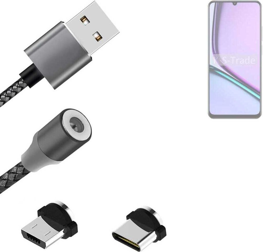 K-S-Trade Hochwertiges Magnet-Lade-kabel Sync-Kabel Daten-Kabel kompatibel mit Realme Nazro N61 mit USB-Typ-C-Anschluss und Micro-USB-Anschluss 2A bis