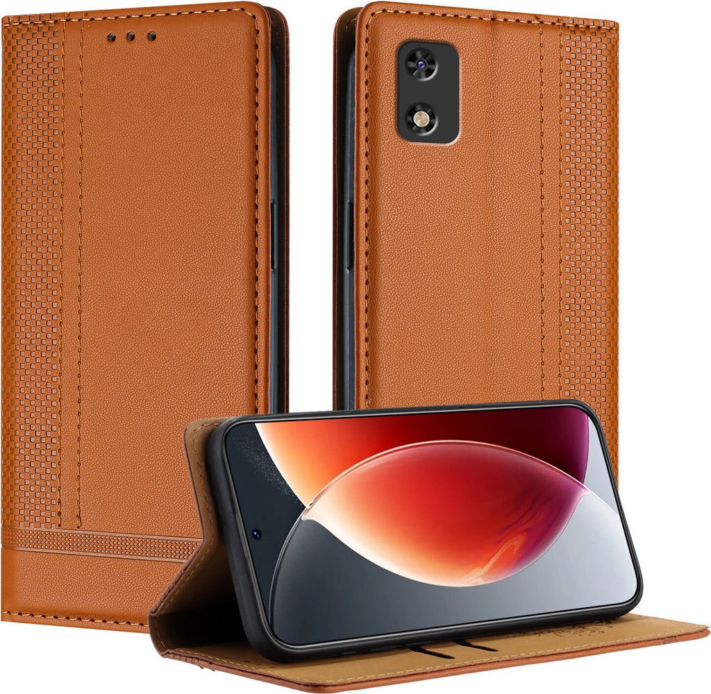 Handyhülle für Tecno Pop 6C Leder Flip Klappbare Schutzhülle mit Standfunktion Braun
