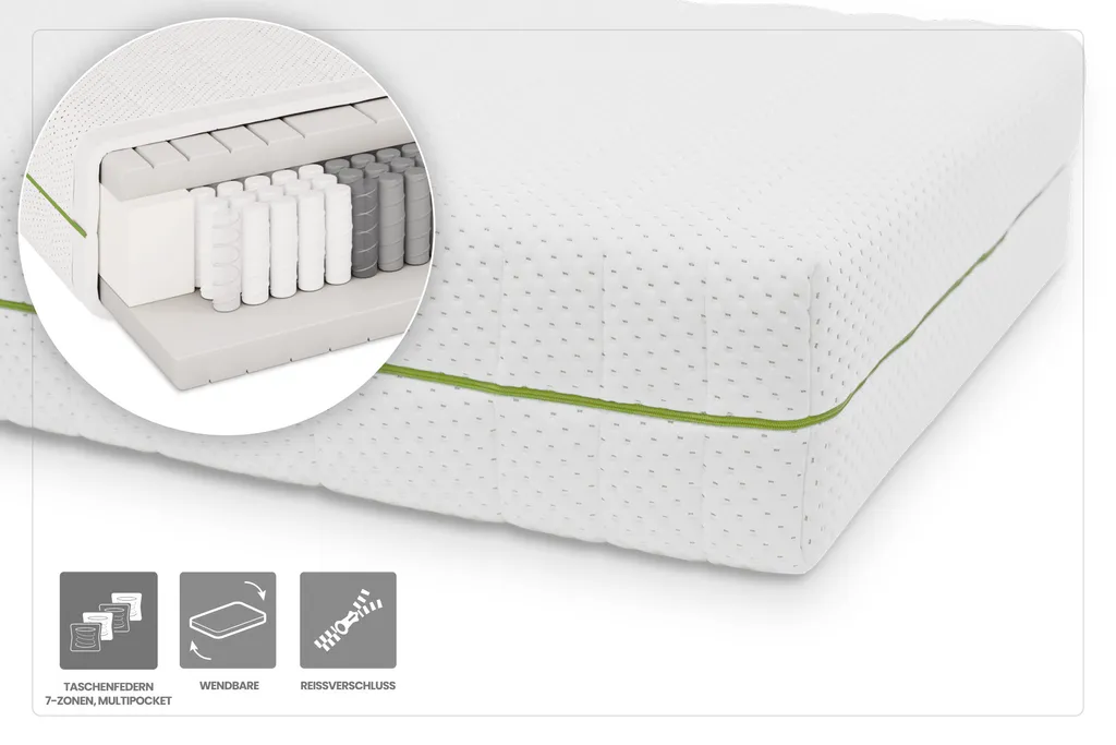 Matelas une personne 90x200 ressorts ensachés CIRA - Confort 7 zones