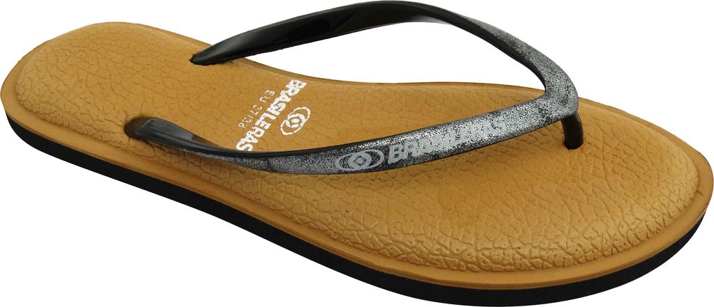 BRASILERAS Damen Sandalen mit rutschfester Sohle bequem schuhe strand/schwimmbad/stadt braun/silber 35/36 EU - UBSFTYC