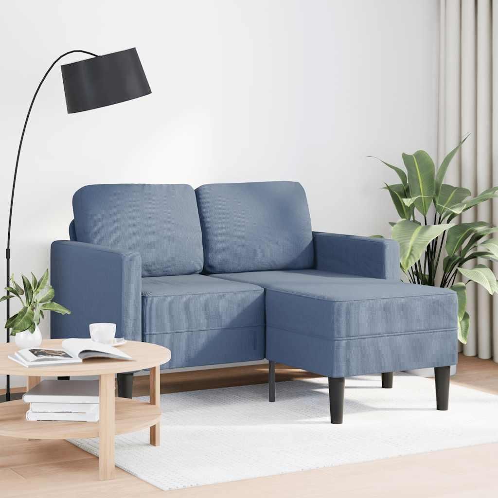 vidaXL Divano 2 posti con chaise longue a L blu 125 cm lino Immagine del prodotto 