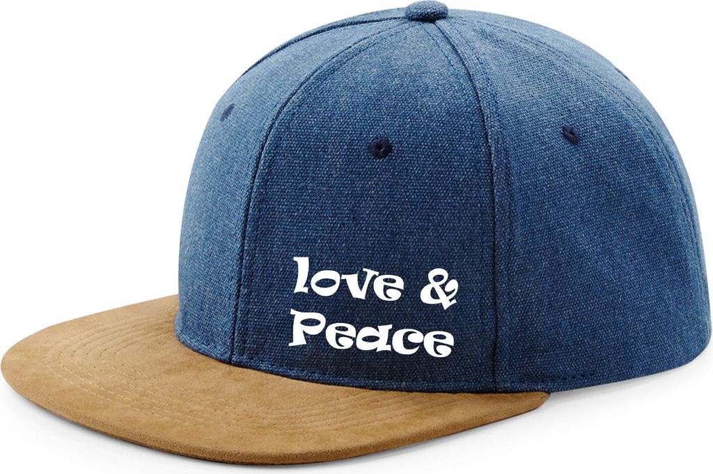 Huuraa Cappy Mütze Love & Peace 70s Denim Baumwolle und Polyester Snapback Kappe Geschenkidee