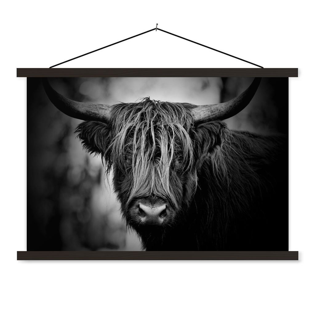 MuchoWow Textilposter Schottischer Hochländer - Licht - Porträt - Natur 120x80 cm mit schwarzem Rahmen - Wanddeko