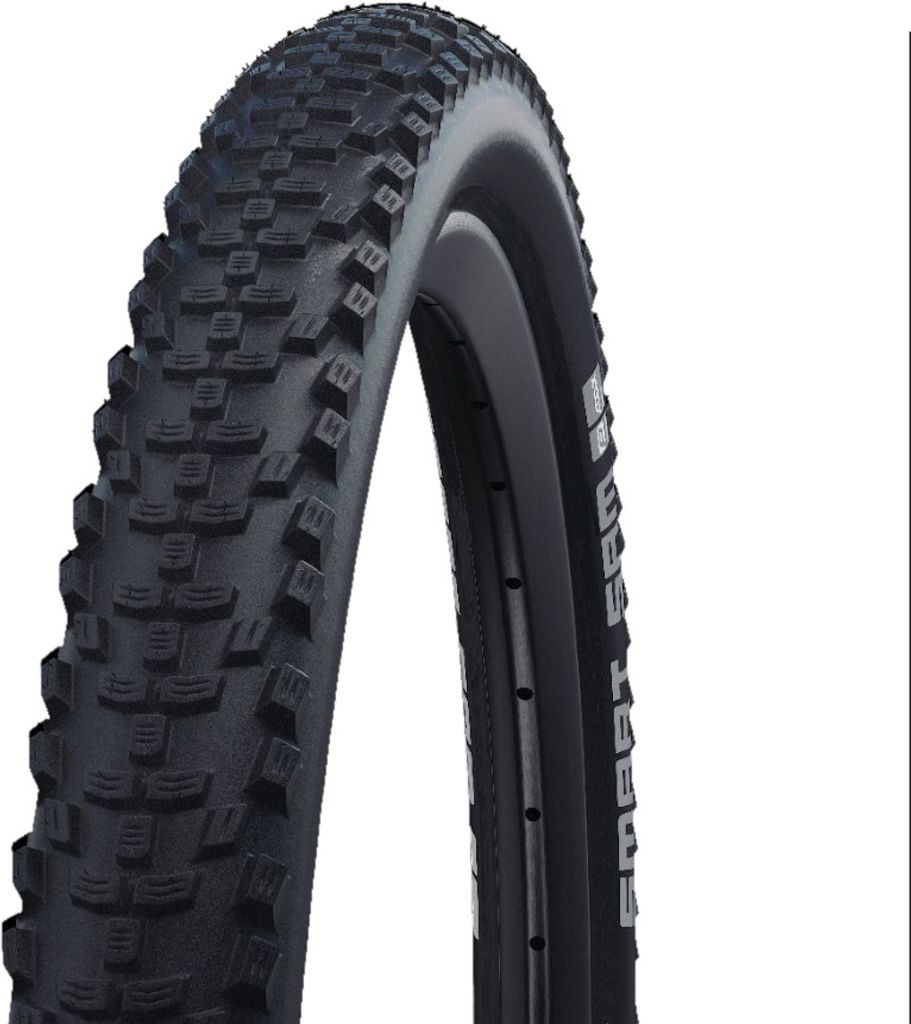 A close-up studio shot of a bicycle tire.