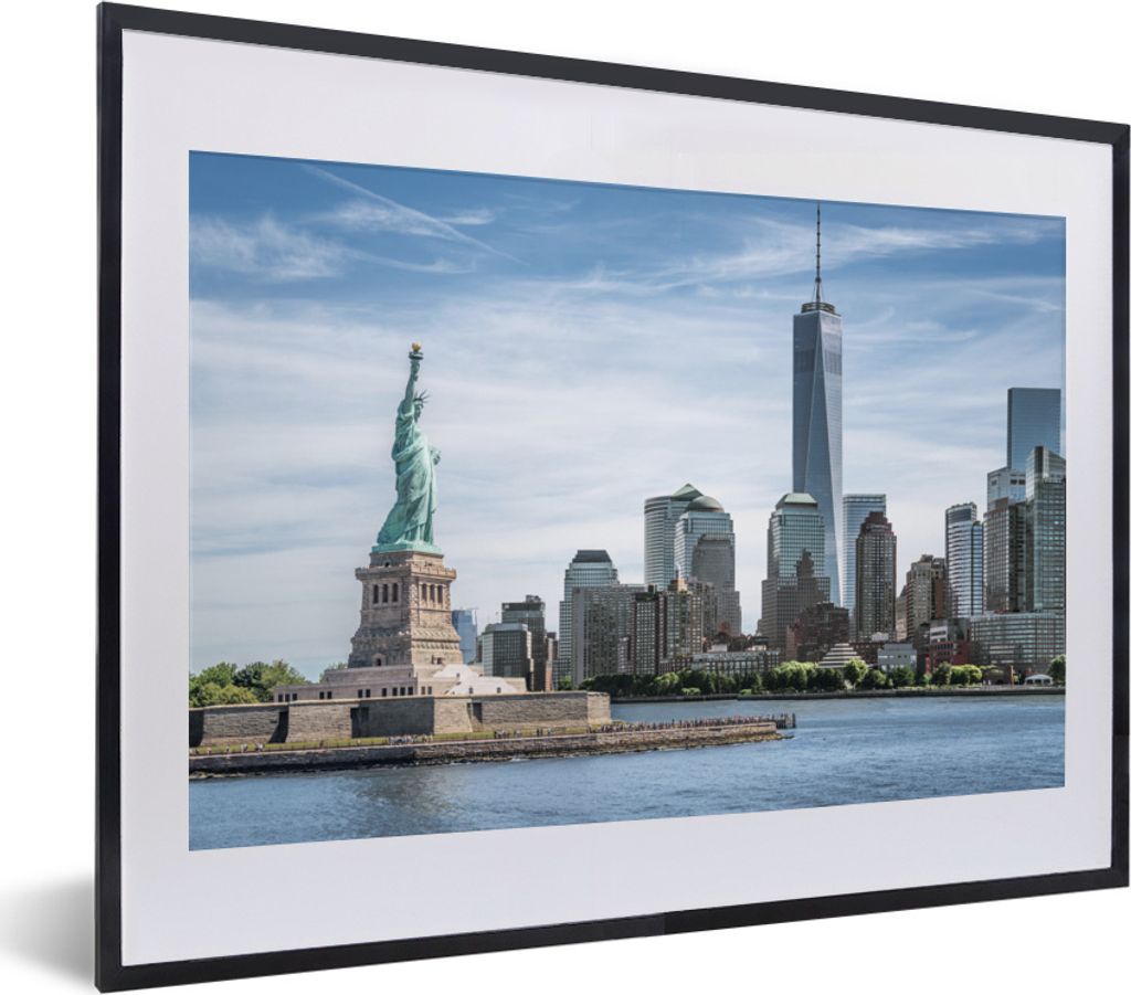 MuchoWow MuchoWow Gerahmtes Poster New York - Freiheitsstatue - Wasser 40x30 cm - Poster mit zchwarzem Bilderrahmen - Bilderrahmen - Poster im ...