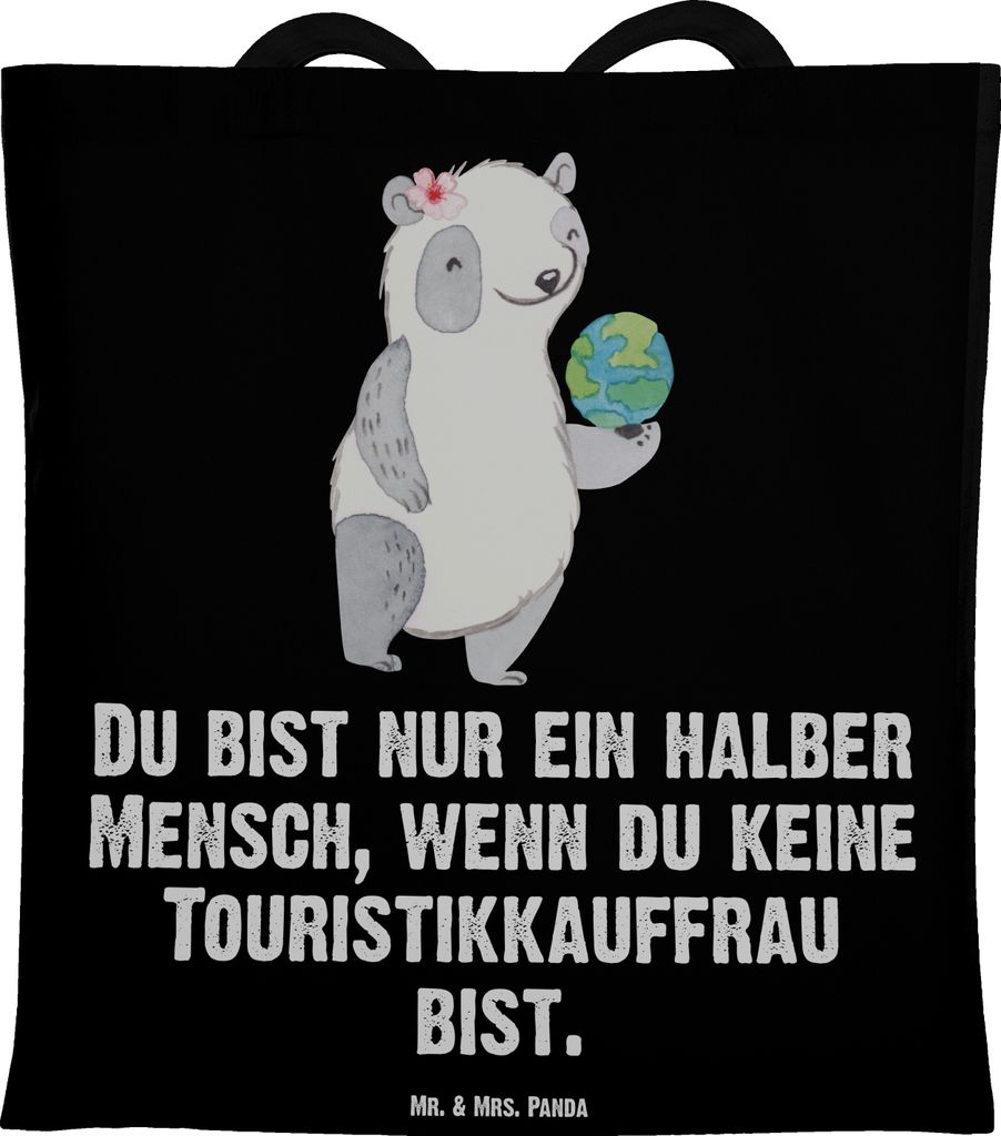 Mr. & Mrs. Panda Beutel Touristikkauffrau Herz - Schwarz - Geschenk, Tragetasche, Laptoptasche, Tasche, Büchertasche, Schultasche, Tote Bag