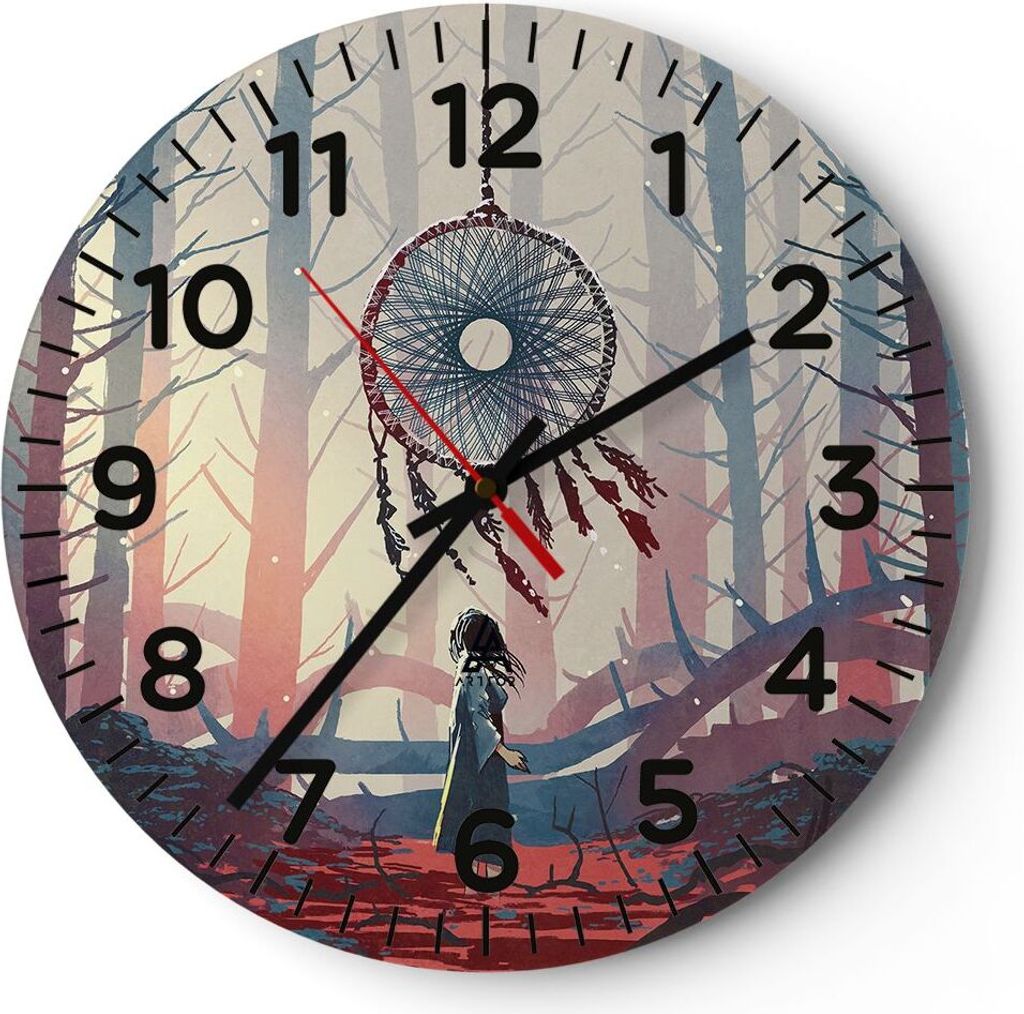Wanduhr - Rund - Glasuhr - Märchen Fänger Träume - 40x40cm - Schleichendes Uhrwerk - Lautlos - zum Aufhängen bereit - Dekoration Modern - Wandd...